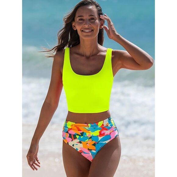 Popvil Plant Ruched Nylon Elegant Tankini - Picture 2 of 5